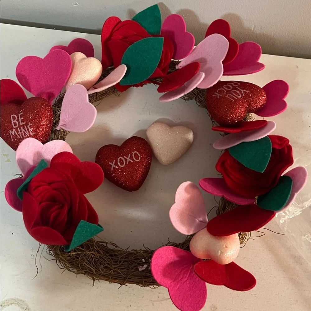 Valentine's Day Heart Wreath with Red and Pink Accents